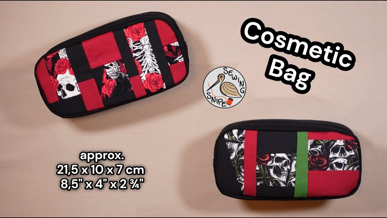 Cosmetic Bag with Interior Pockets (Slip/Zipper), Binding, Free Pattern, Scraps & Patchwork