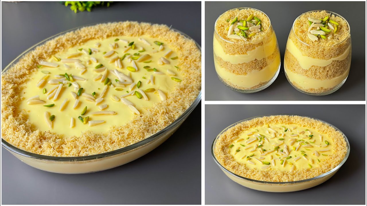 Custard Kunafa Dessert Recipe in 30 Minutes No Bake - No Gelatine( Eid Special Dessert )By sariya