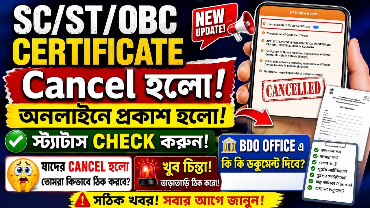 WB Caste Certificate Verification Cancel 2026 | ST/SC/OBC | Re-Verification & Re-Validation Update| 