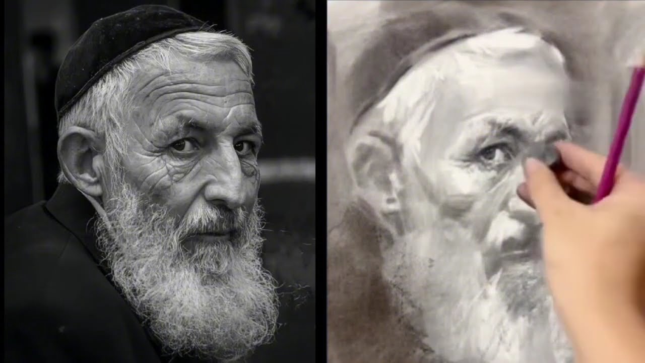 Draw Old Man with Big Beard | Portrait Drawing