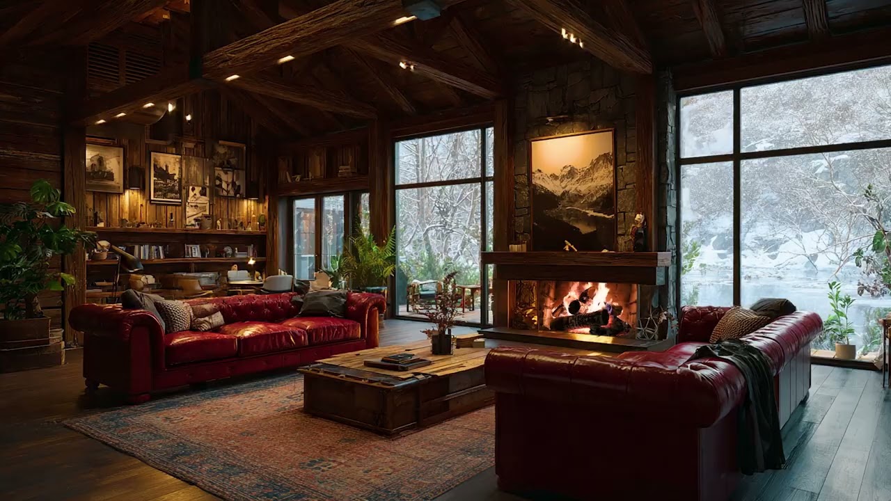 Snowy Windstorm and Crackling Fire Sounds for Deep Relaxation and Warm Cozy Sleep
