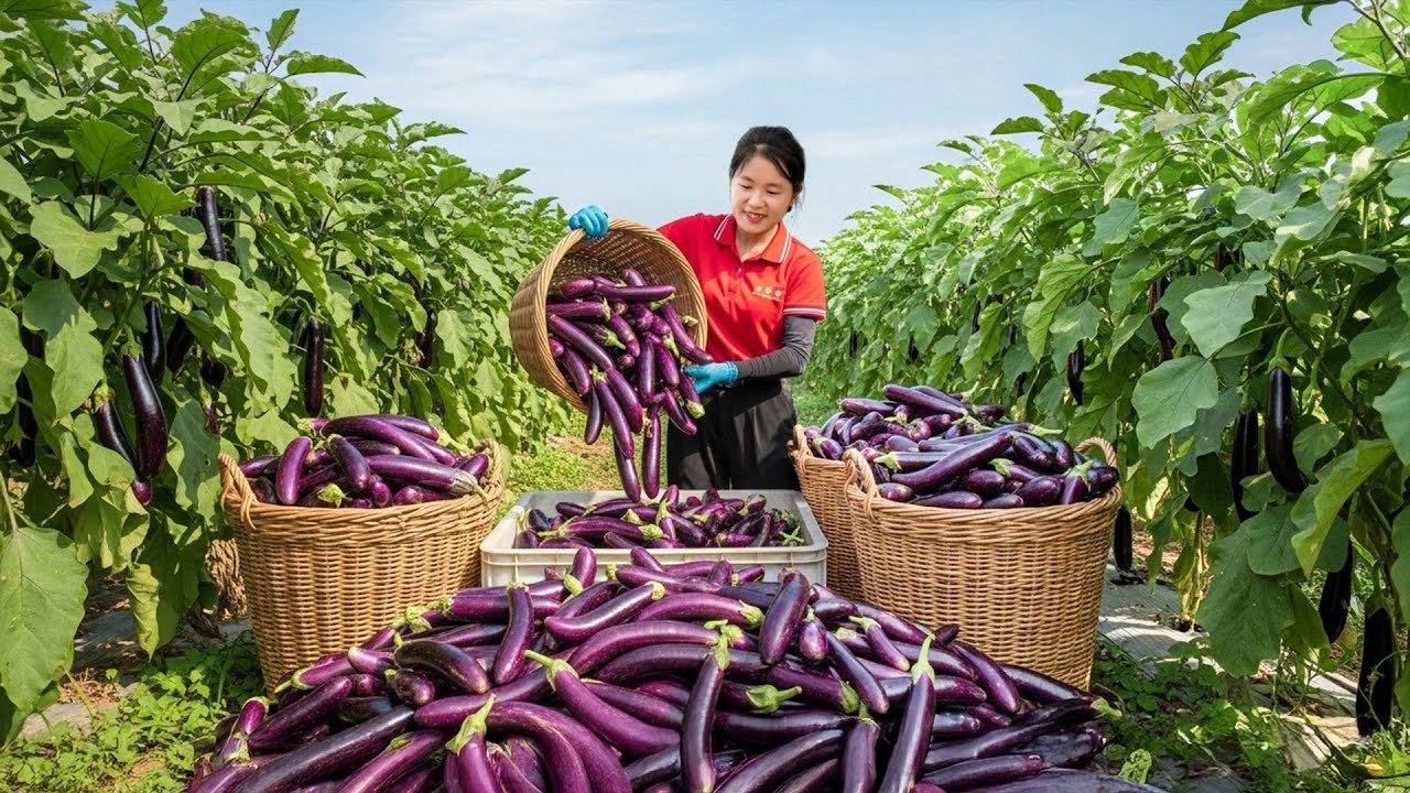REWIND TIMELASPE: Harvesting Organic Eggplants, Apple, Vegetable and Fruits Goes to market sell