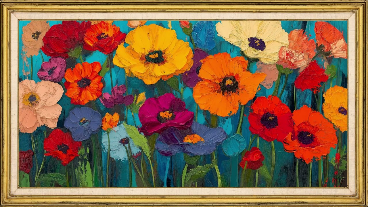 Colorful Floral Oil Painting | 2 Hour TV Frame Art Screensaver | Abstract Flower Wall Art