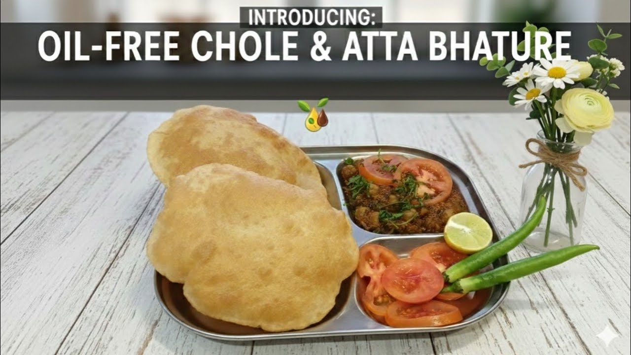 बिना ऑयल के छोले व आटे के भटूरे बनायें आसान तरीके से सिर्फ 20 मिनट में