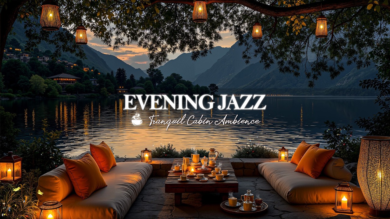 Romantic Evening Jazz In Lakeside | Peaceful Mind With Calm Sunset Jazz In Sweet Cafe Balcony