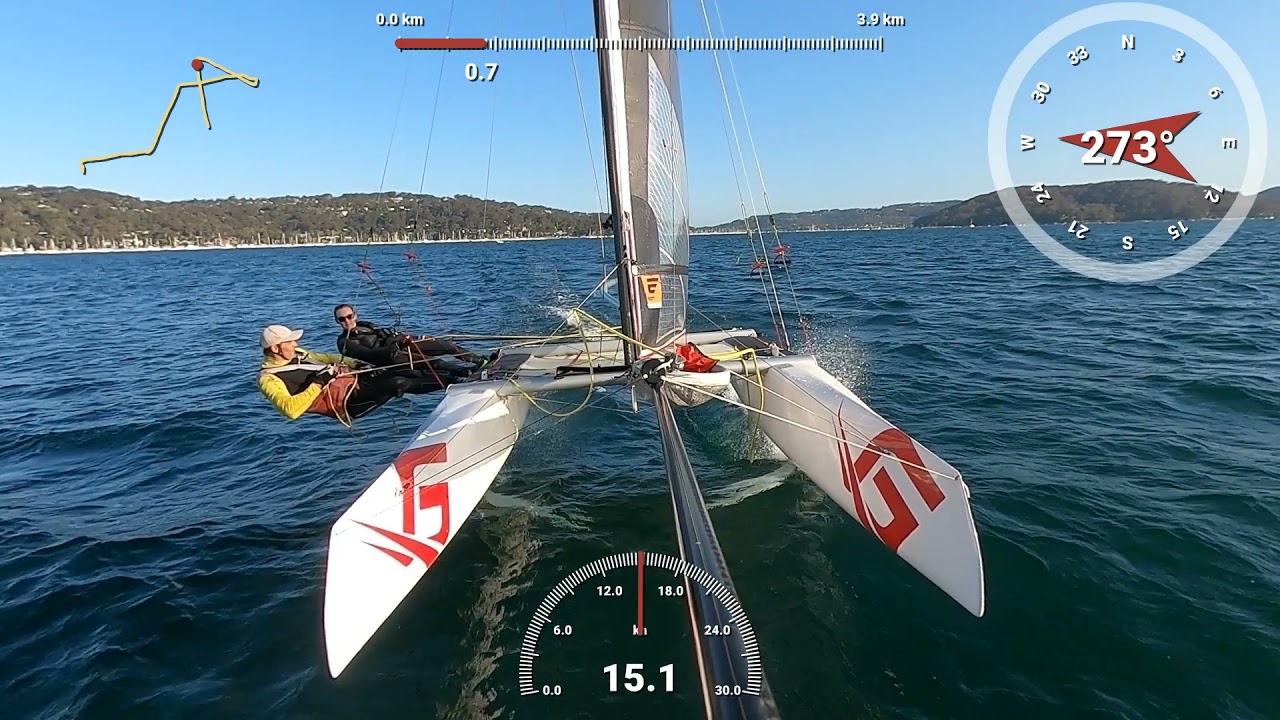 Foiling F16 Viper onboard for a Windward Leeward course