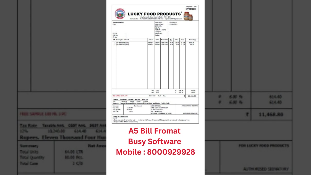 Busy Software Bill Format||GST Bill Format In Busy Software #8000929928