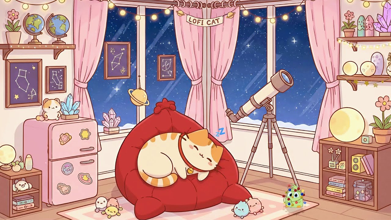 Cozy Winter nights with Lofi Cat's ✨ Stargazing Lofi Beats ✨ Relaxing Sleep & Study 🌌