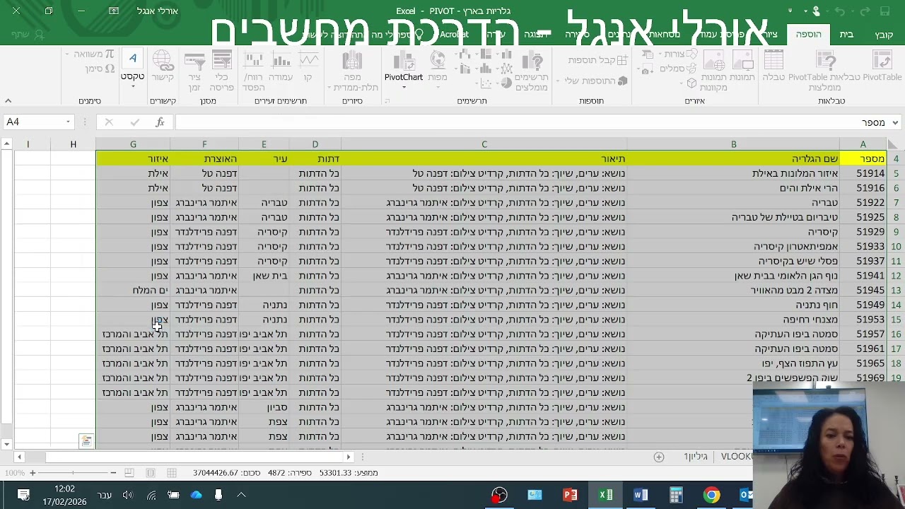 עיריית חדרה, אגף משאבי אנוש, סרטון הדרכה באקסל EXCEL סיכום ביניים וטבלת ציר PIVOT