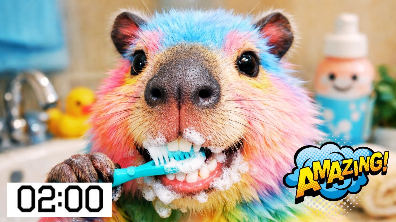 Brush Like A Rainbow Capybara Toothbrushing Song | Magical Toothbrush Timer
