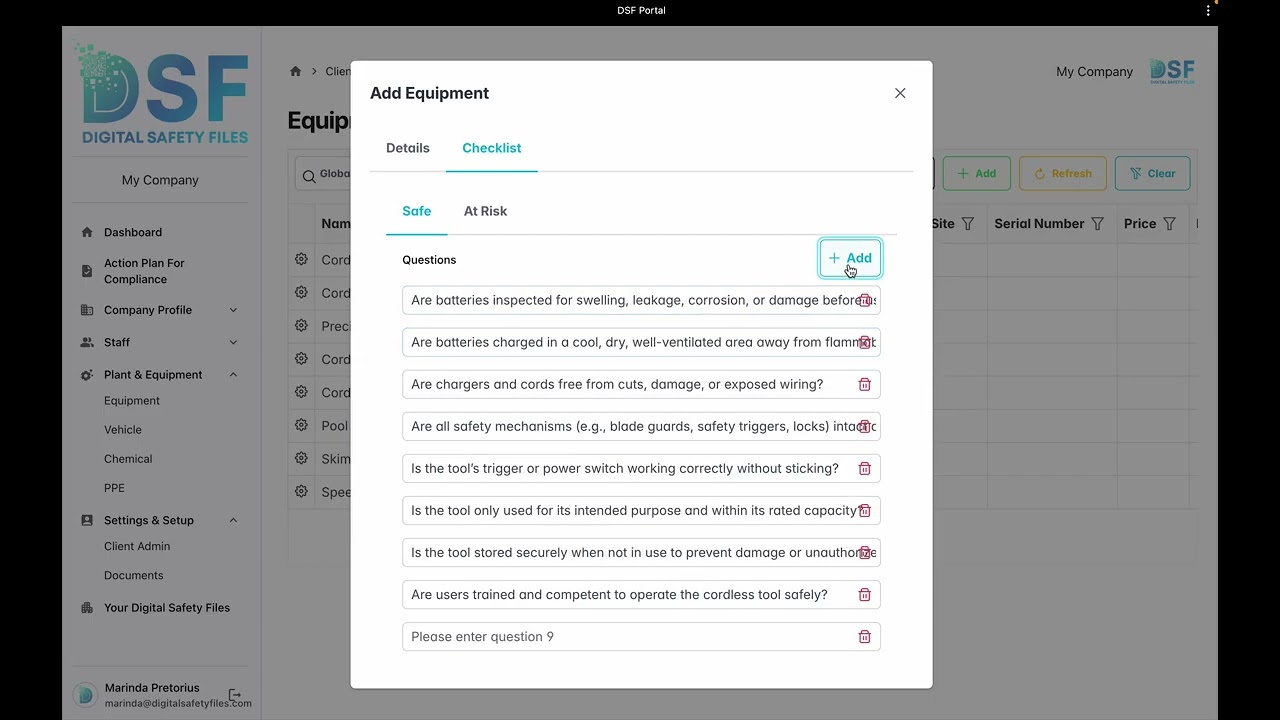 Set Up Your Tools & Equipment | Asset Register | DSF Admin Portal
