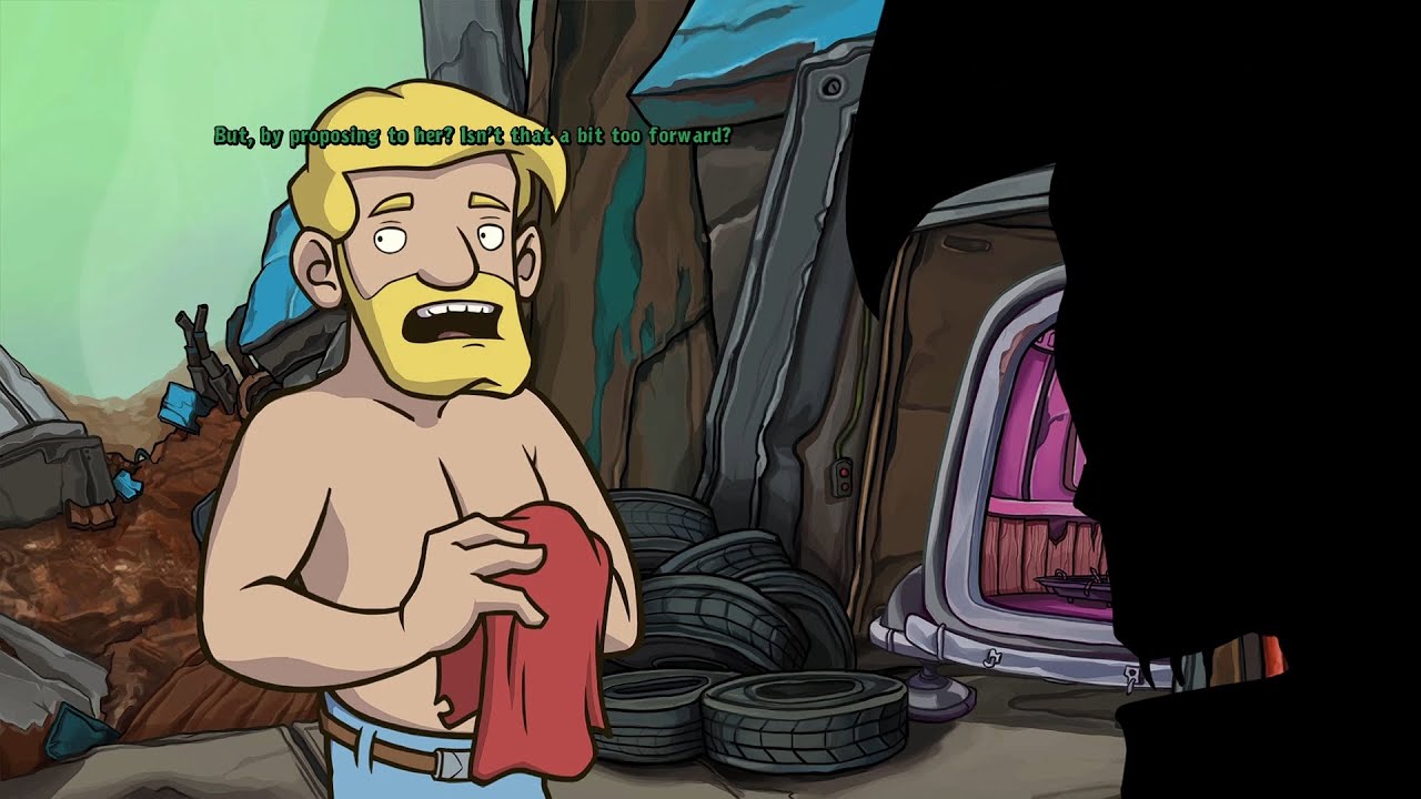 Deponia Doomsday Walkthrough #11 - Brush, Stone, Sculpture, Boulder, Ribs,  Fewlock soup, Milk