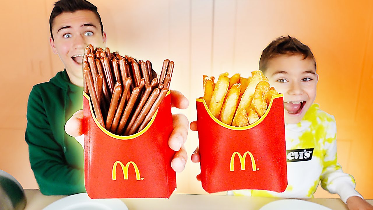 REAL FOOD VS CHOCOLATE FOOD CHALLENGE - Happy Meal Chocolate French Fries