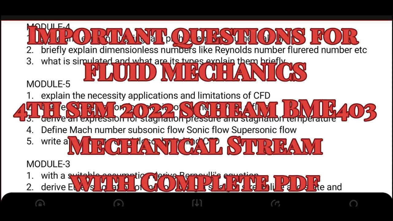 Fluid Mechanics important questions for VTU exam 2022 scheam 4th semester BME403