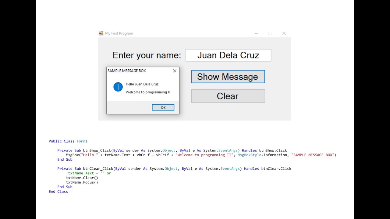 Using Label, TextBox, Button and MessageBox in VB.Net