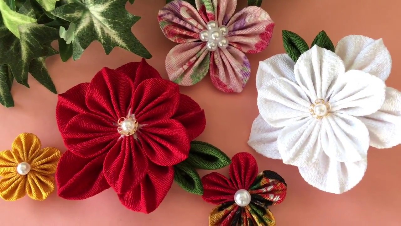 【100均材料だけで つまみ細工】作り方髪飾り kanzashi 成人式 卒業式 七五三などに(^-^)