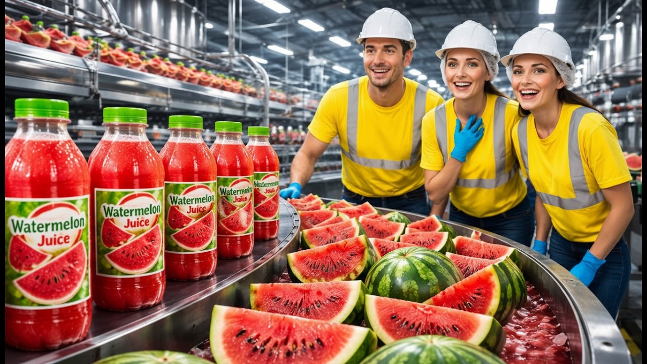 Inside A Modern Watermelon Processing Factory From Raw Melons To Red Juice (Full Process)