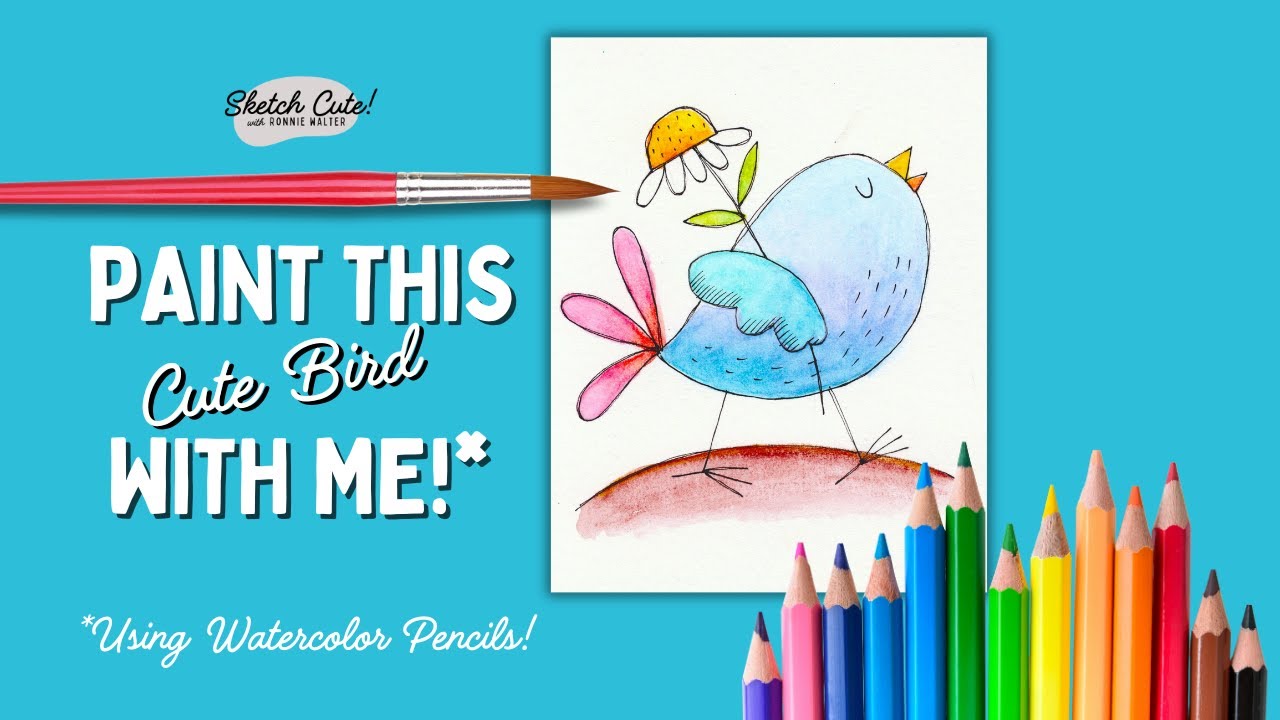 Trying out Watercolor Pencils--Are they worth it? Cute Bird Design Tutorial