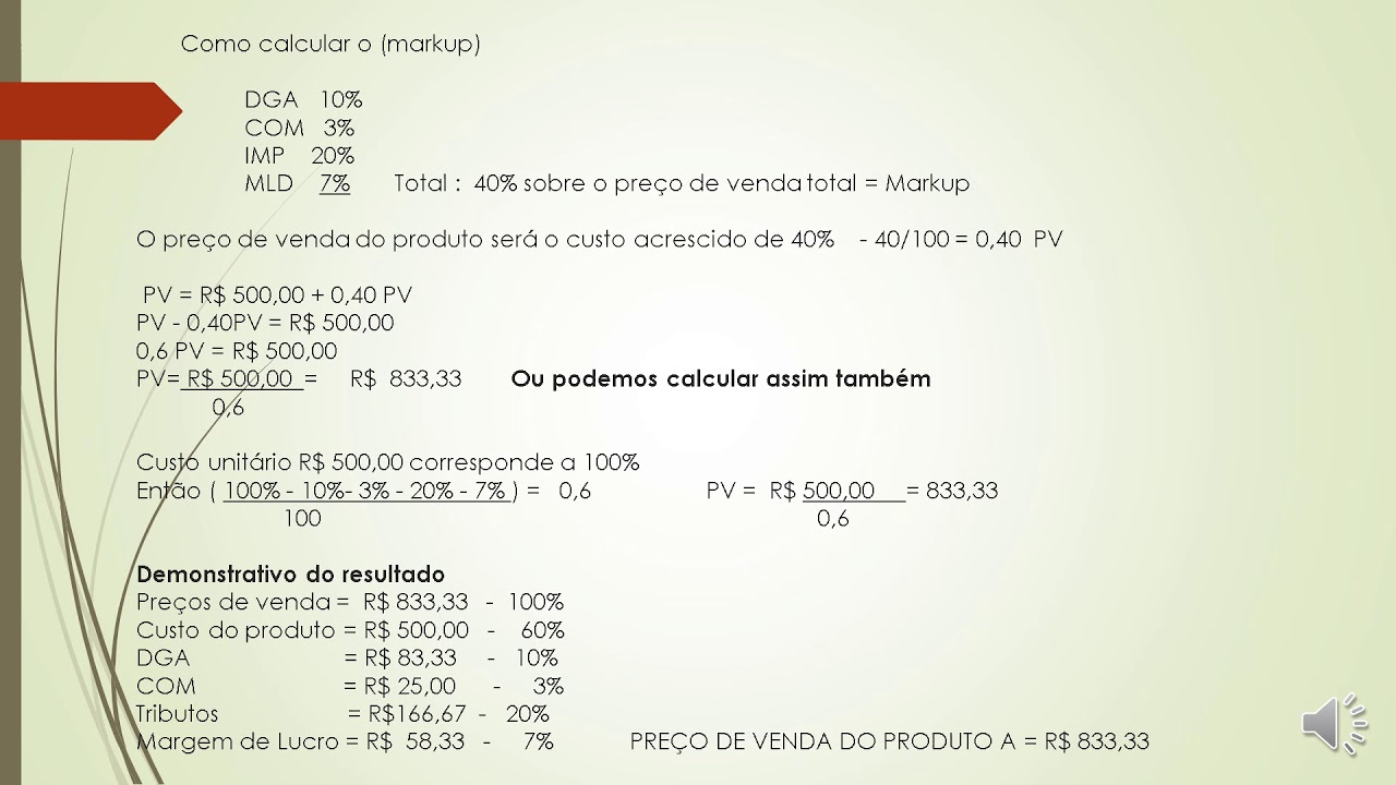 C&aacute;lculo do Custo de Venda do Produto
