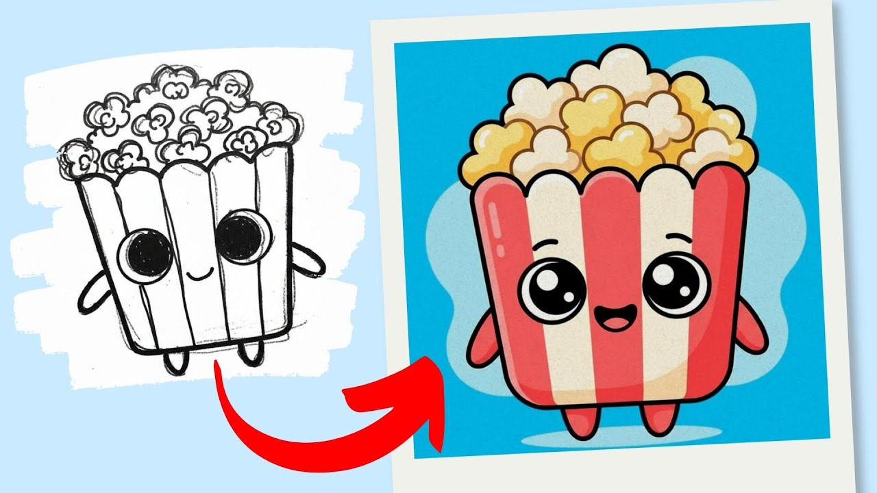 How to Draw Cute Popcorn Box | Easy Kawaii Drawing