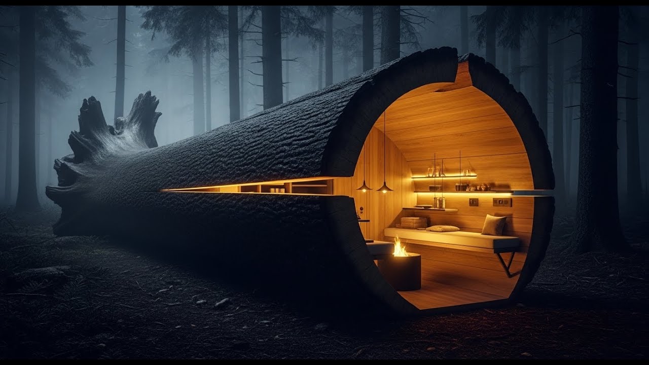 I Slept Inside a Tree Log After Turning It Into a Secret Modern Survival Shelter