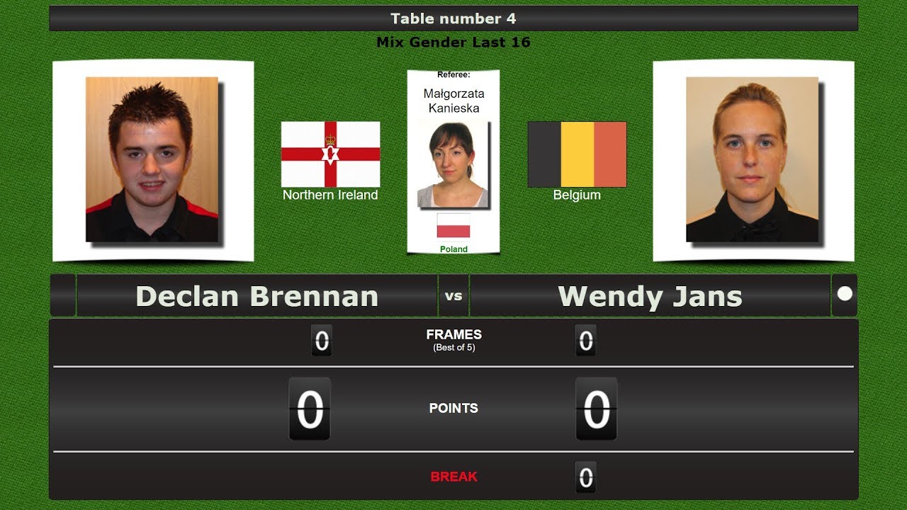 Snooker Mix Gender Last 16 : Declan Brennan vs Wendy Jans