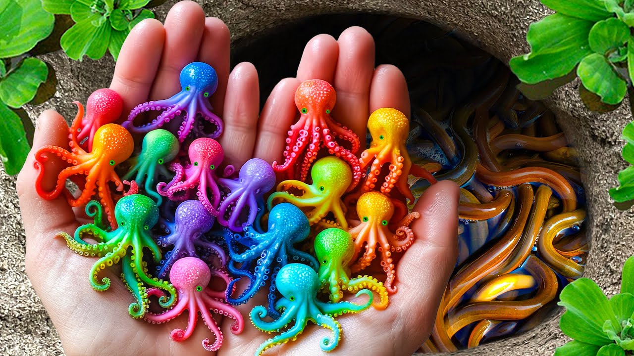 Amazing Catch Baby Octopus In Giant Colorful Egg, Baby Turtle, Catfish, Koi, Goldfish, Pencil Fish
