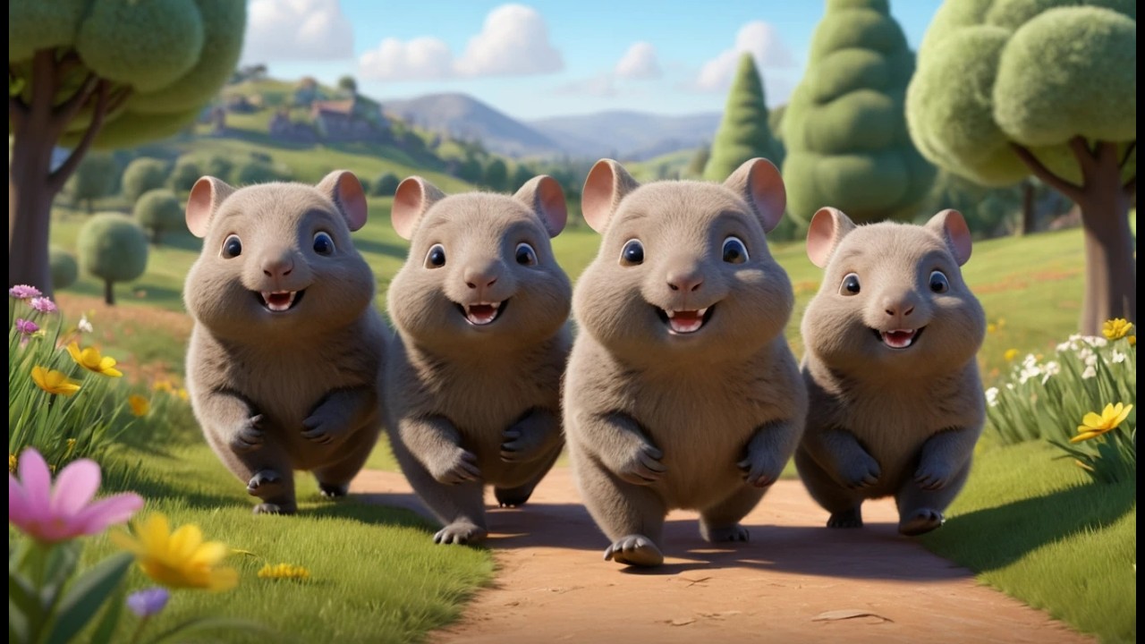 Five Little Wombats Walk Walk Walk | Australia Animal Song & Counting Rhyme