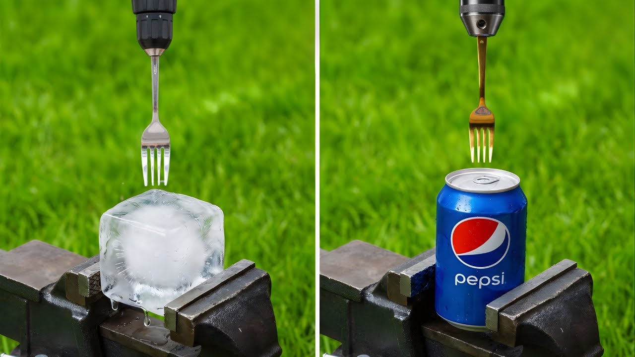 Drill Fork Experiment | Ice, Pepsi Can, Fruits & More