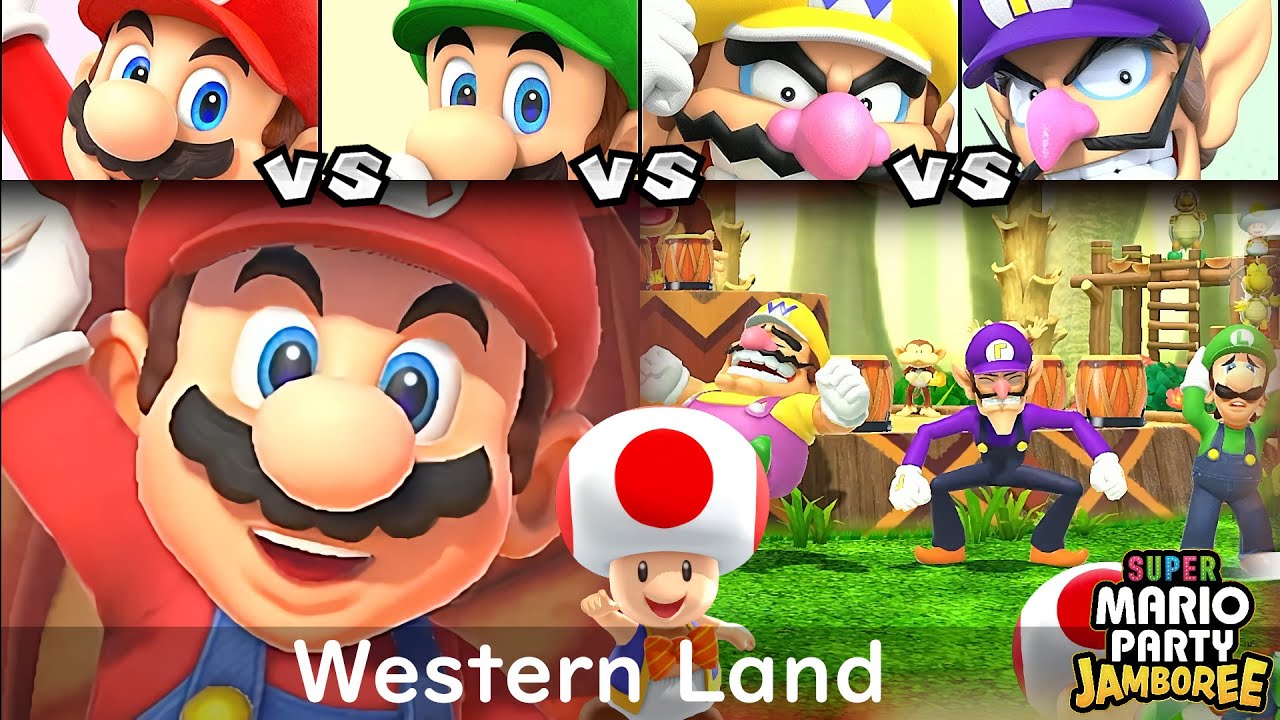 Super Mario Party Jamboree Mario vs Luigi vs Wario vs Waluigi in Western Land