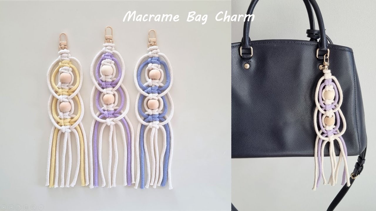 [Sub] DIY Macrame Bag Charm / Key chain Tutorial 엄청 간단한 마크라메 키 체인 만들기