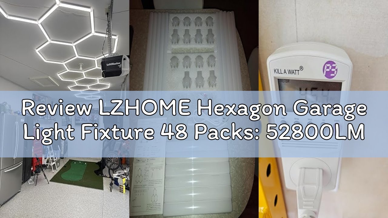 Review LZHOME Hexagon Garage Light Fixture 48 Packs: 52800LM Super Bright Honeycomb Led Ceiling Ligh