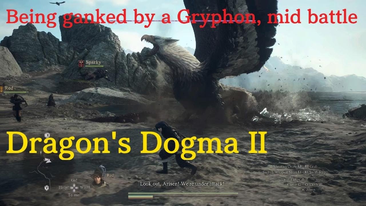 Dragon's Dogma 2 - Being ganked by a Gryphon, mid Harpies battle!
