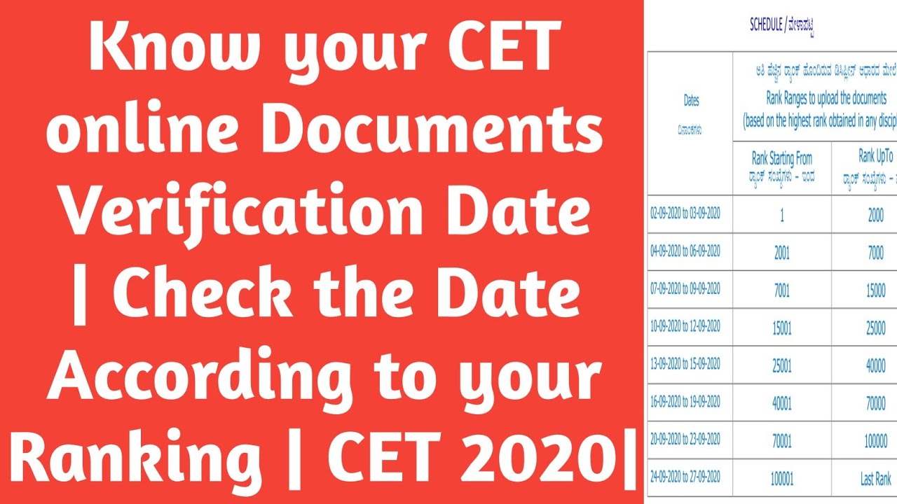 Know your CET online Documents Verification Date | Check the Date According to your Ranking | CET |