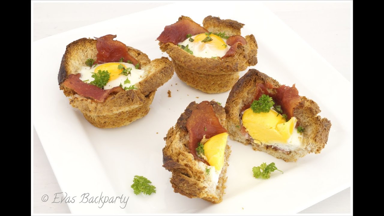 Evas schnelle Nummer 3: leckere Frühstücksmuffins ( aus knusprigen Toast, Schinken und Ei )
