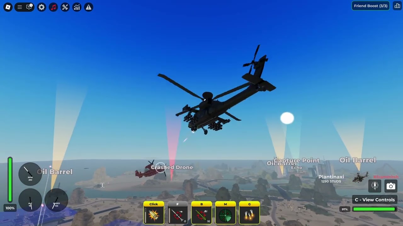 Destroying the server with the new AH-64 Apache Longbow in War Tycoon