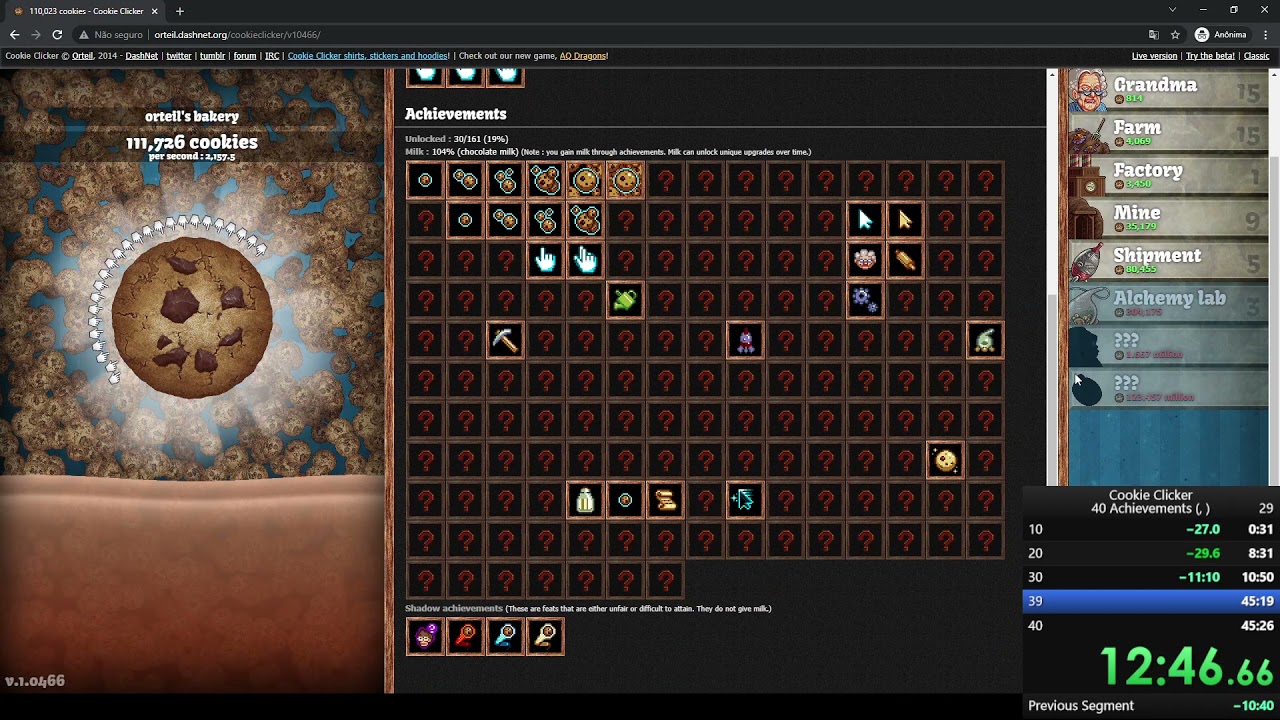 Cookie Clicker Speedrun - 40 Achievements in 