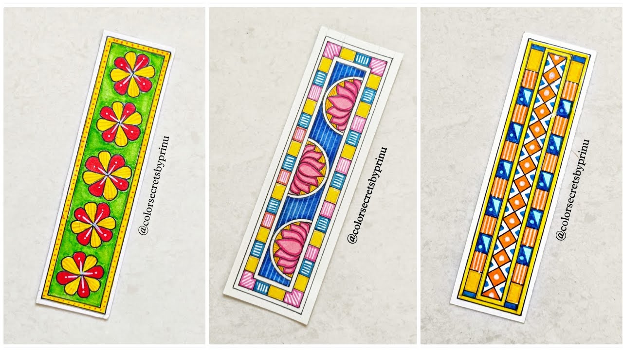Madhubani inspired 3 Easy DIY Bookmark Painting ideas for Beginners |  How to Draw Madhubani Art |