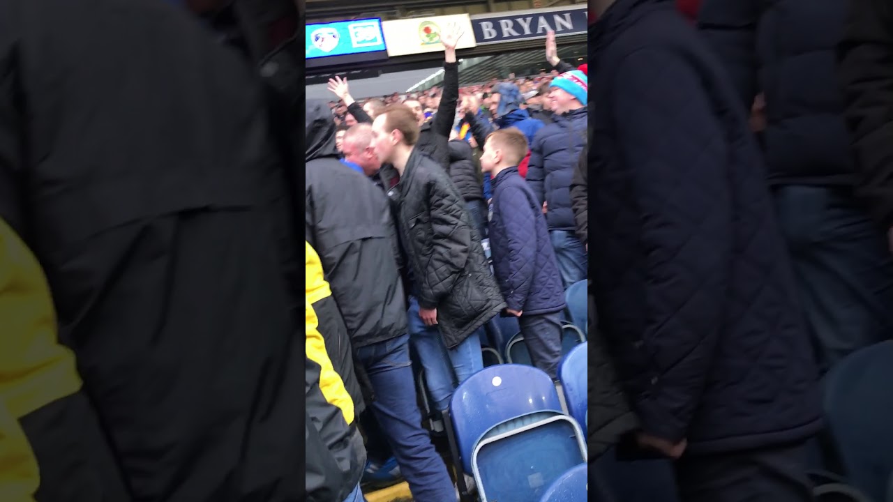 Oldham fans celebrating 2nd goal at Blackburn (10/02/18)