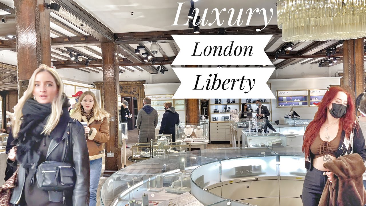 Inside London Liberty, Luxury Department Store, Luxury London. Designer Fashion, Quirky interior. 4K