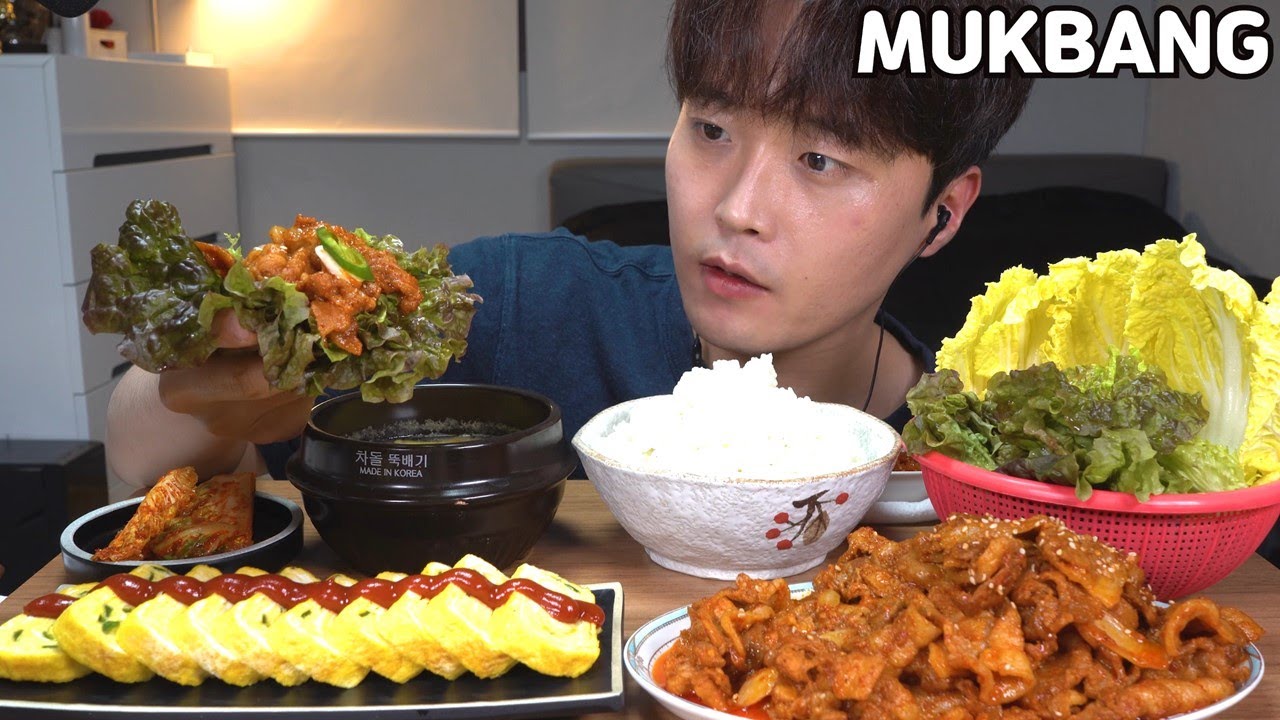 [와차밥] 제육볶음 된장찌개 계란말이 먹방 SPICY STIR-FRIED PORK & EGG ROLL MUKBANG ASMR REAL SOUND EATING SHOW