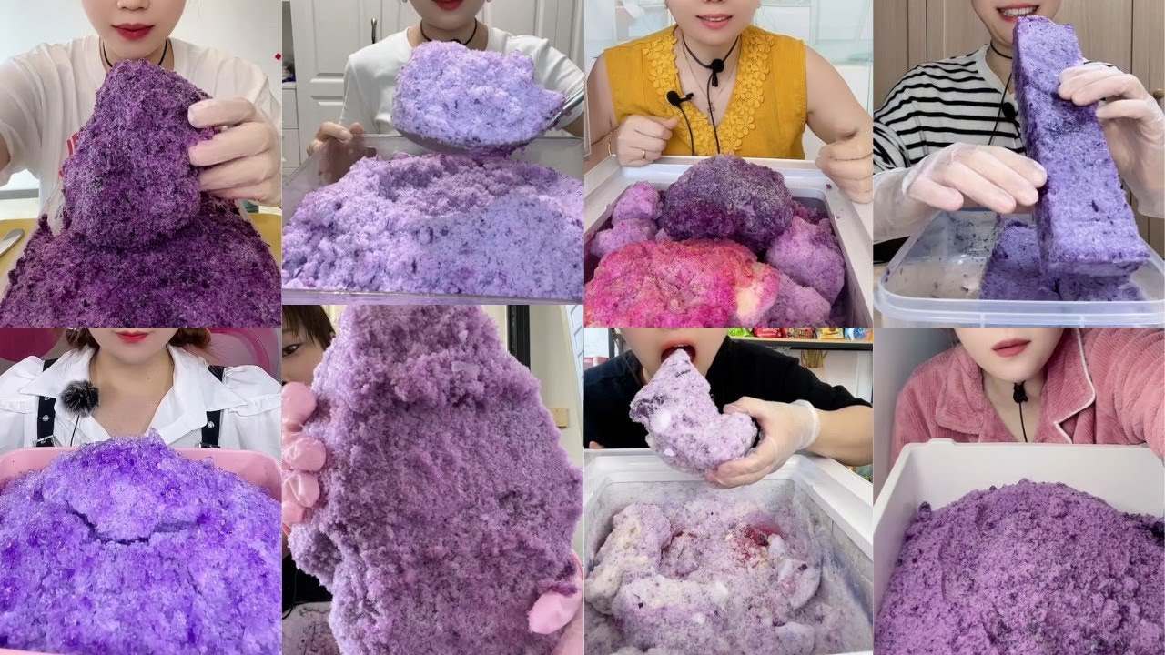 ONLY BITES🔷PURPLE FLAVOURED MIXED SOFT SQUEAKY FREEZER FROST EATING || SHAVED ICE BITES COMPILATION🧊