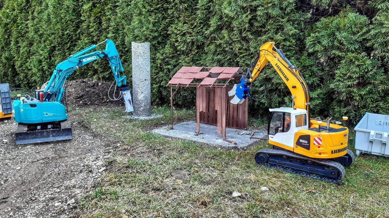 Excavator hammer demolition - RC Kobelco SK270SR and Liebherr R920