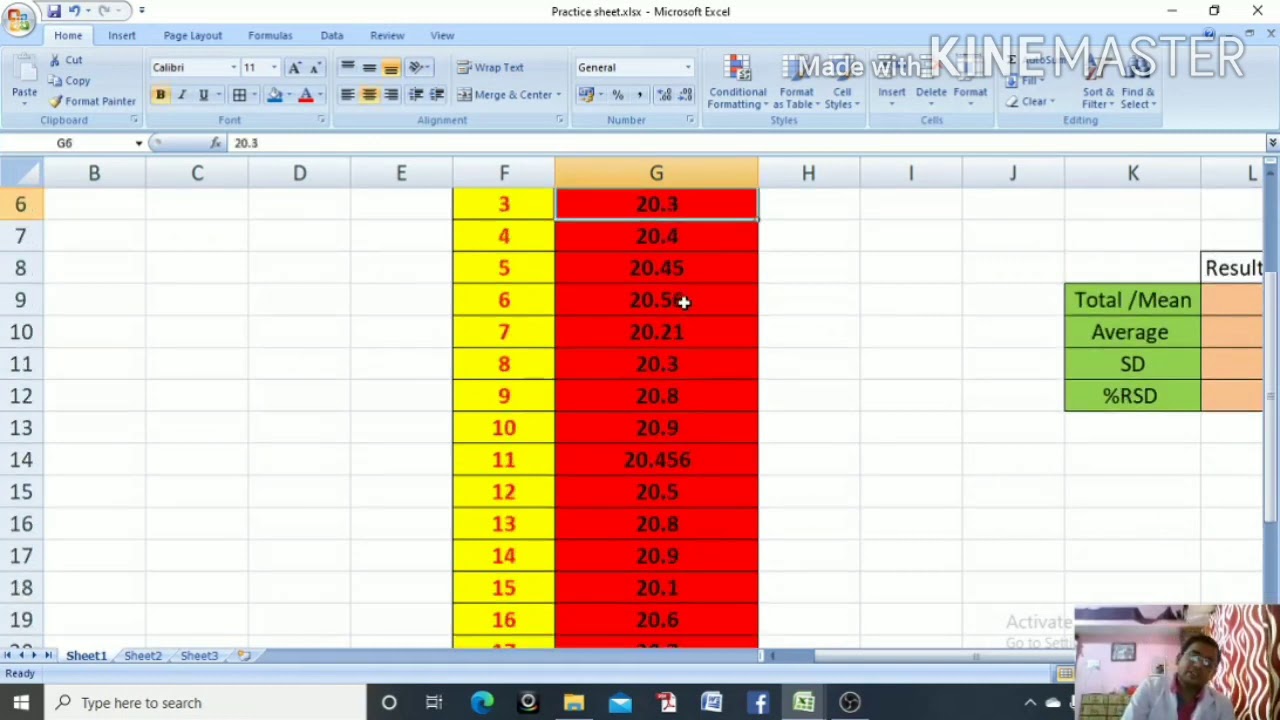 Calculation of Total, Average weight of Tablet, Standard deviation and % RSD