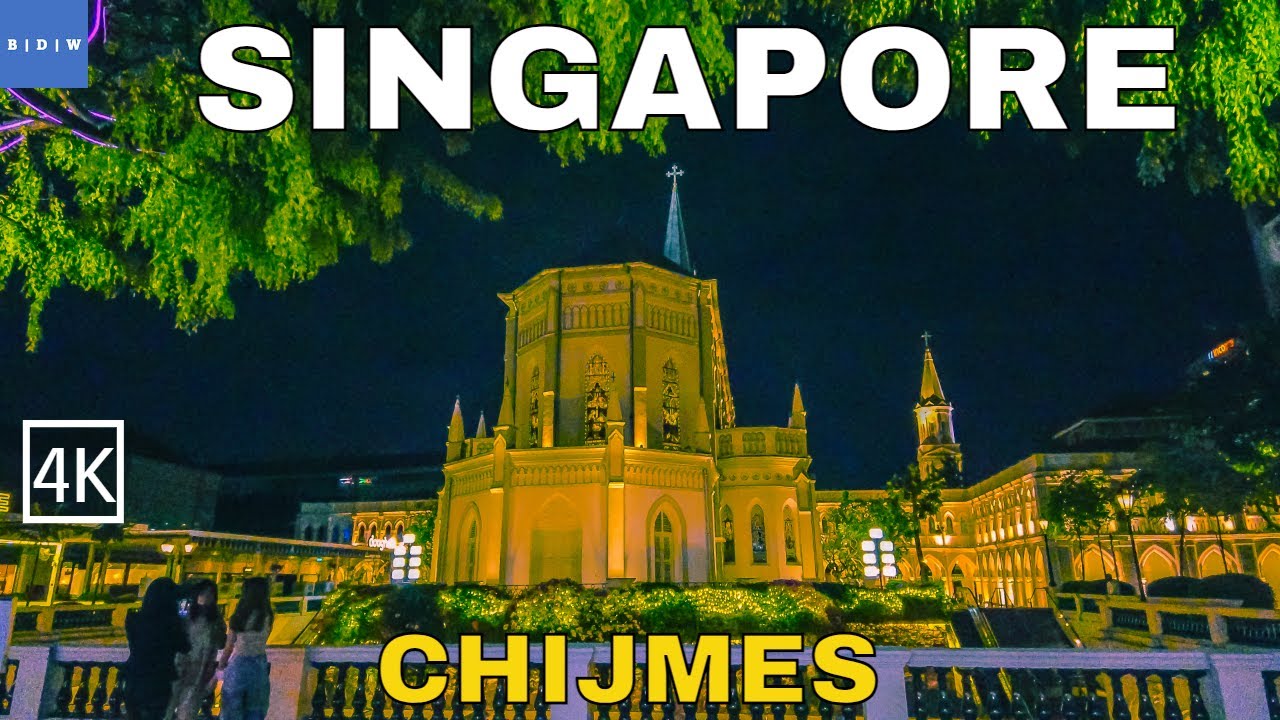 4K Night life in historic building complex of Singapore | CHIJMES | Dining Complex