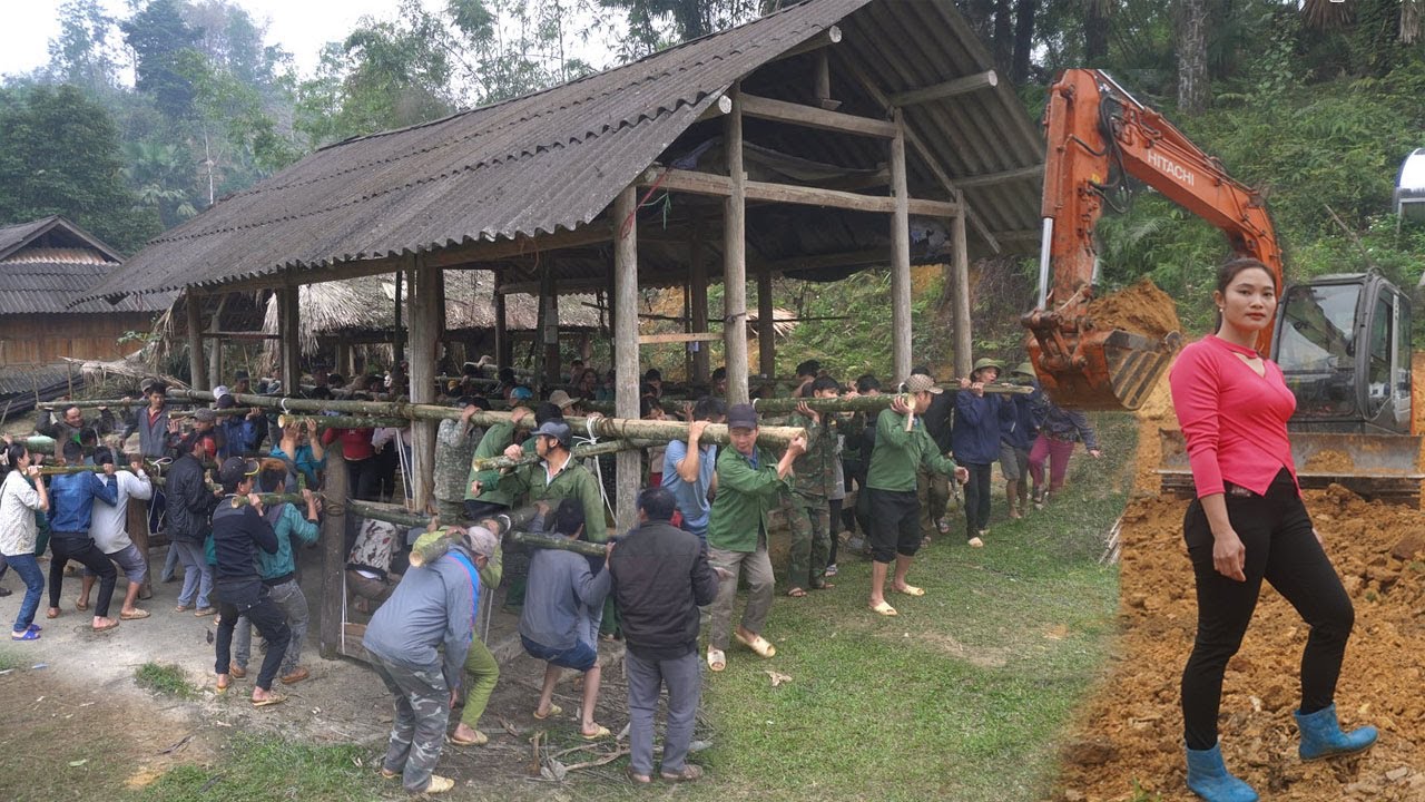 Full video: Shocked by the power of a village 200 households moving a wooden house - Building House