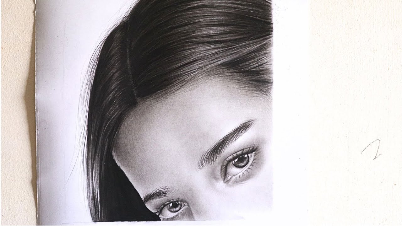 How to Draw HAIR And EYES Using Charcoal- Tutorial- Step By Step-Realistic Drawing- Shading Tips
