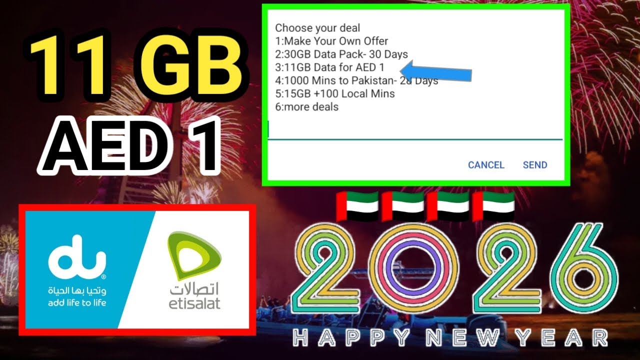Dubai New Year Mobile Packages 2026 | 11GB Data for Only AED 1