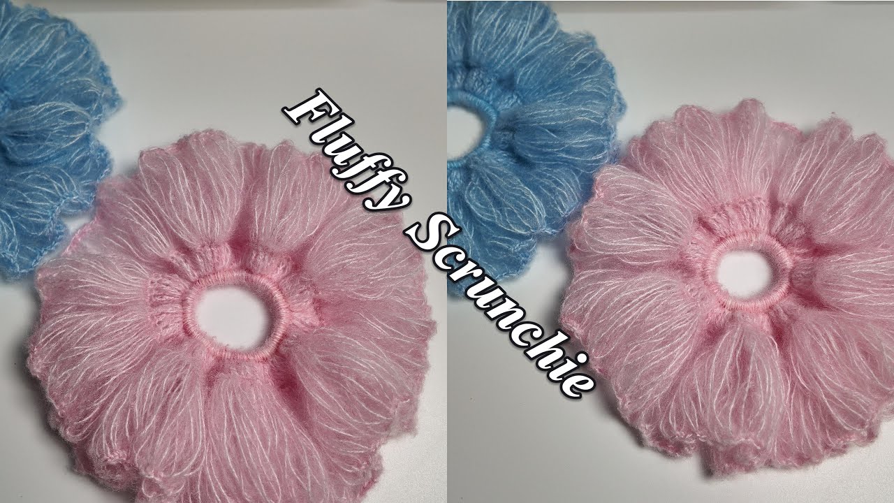 How to Crochet a Fluffy Scrunchie | Cách móc cột tóc len bồng bềnh xinh xắn | Móc len cơ bản.