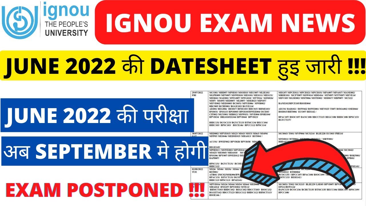 📢Breaking News IGNOU JUNE 2022 EXAM DATESHEET Released 🔥 June 2022 Exam Dates & Form Complete Update